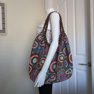 Un-tagged 'Amici' Large Boho Tote Bag Beaded Handles EUC